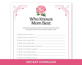 Who Knows Mom Best, Printable Mother's Day Trivia Game, How Well Do You Know Mom, All About Mom Game for Families, Fun Mother's Day Activity