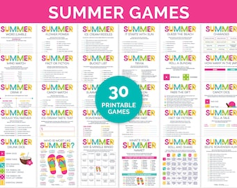 Summer Games Bundle, Pool Party Games for Adults & Kids, Summer Birthday Games, Beach Party Activities for Groups, Summer Theme Trivia Games