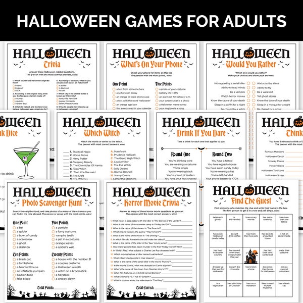 Halloween Party Games for Adults, Printable Games Bundle for a Halloween Office Party, Halloween Icebreaker Activities, Spooky Party Games