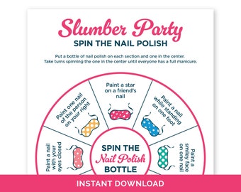 Slumber Party Spin the Nail Polish Bottle, Printable Sleepover Game for Tween and Teenage Girls, Pajama Party Game, Birthday Party Activity