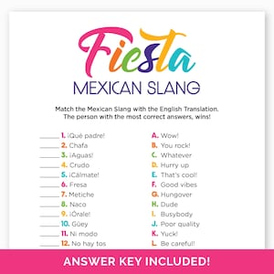 Fiesta Mexican Slang Game, Printable Trivia Game for a Fiesta Birthday, Mexican Fiesta, Taco Party, Fiesta Bridal Shower, Mexican Words Quiz