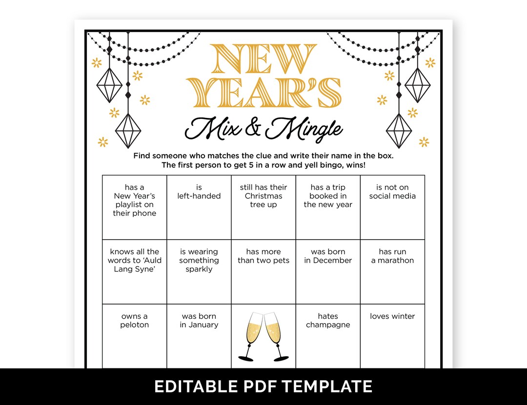 Editable New Year's Mix and Mingle Bingo, Find the Guest Game for a New ...
