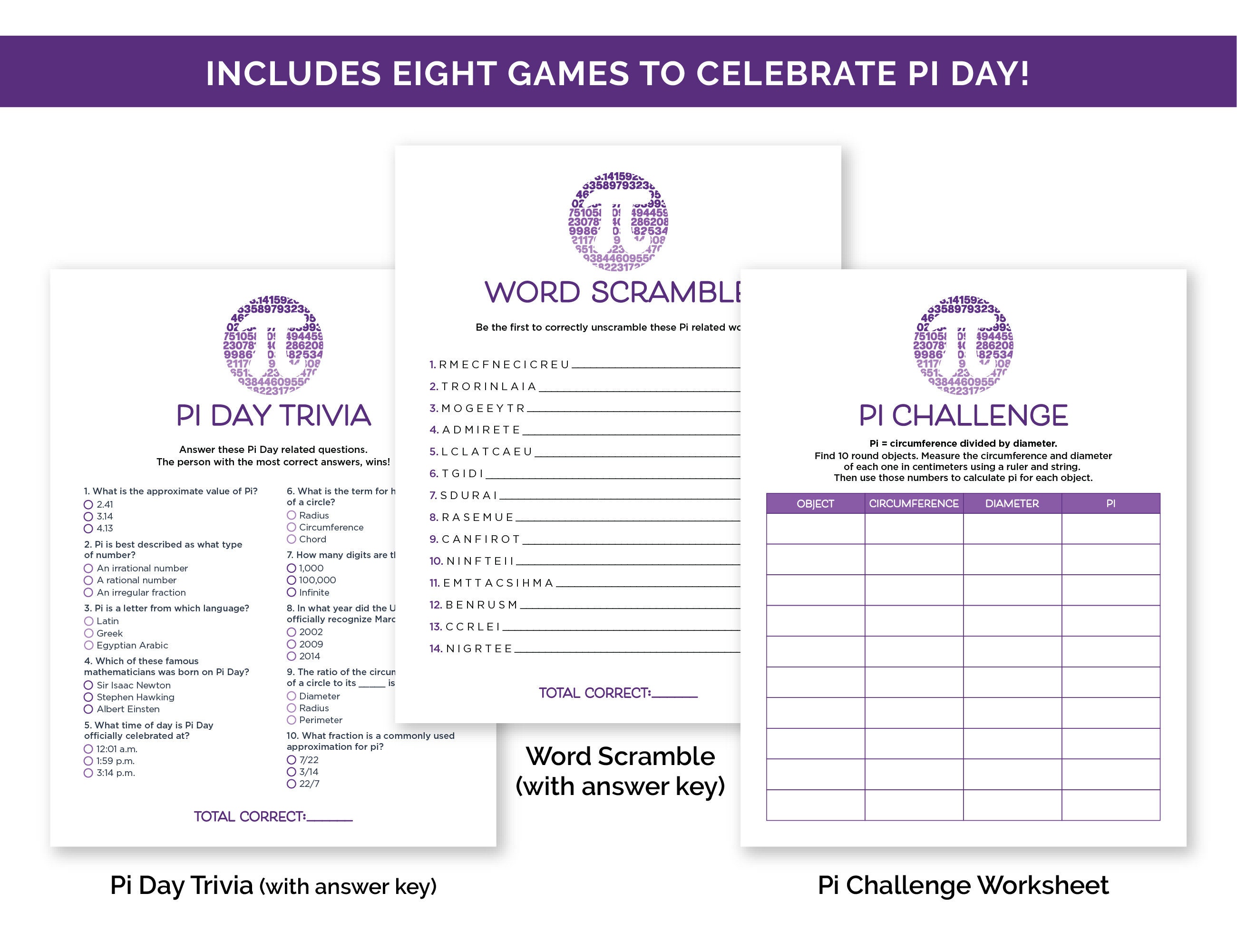 Pi Day Games, Printable Games Bundle for a Pi Day Party, Pi Day ...