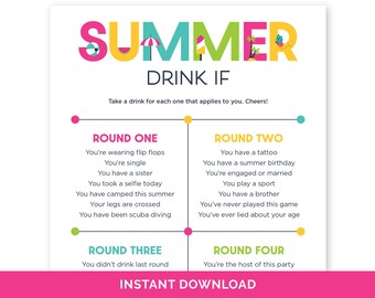 Summer Drink If Game, Fun Drinking Game for a Summer Barbecue, Drink Up Game for Adults, Summer Birthday Game, Beach or Pool Party Game.