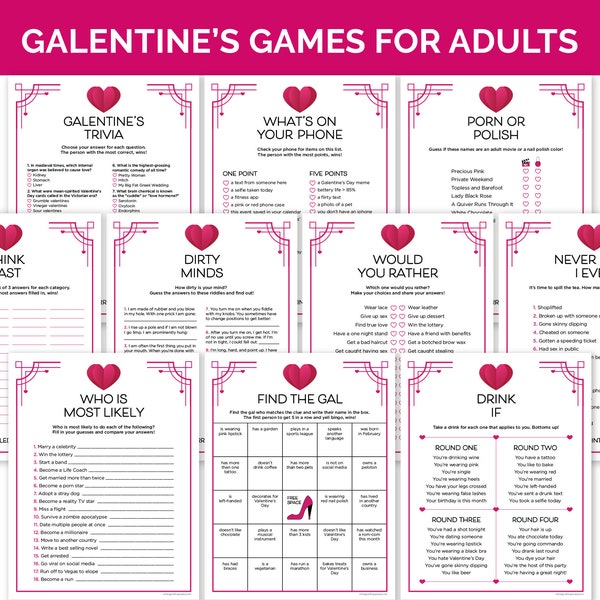 Galentine's Spiele für Erwachsene, druckbare Spiele für eine Galentine's Day Party, Erwachsene Galentines Day Spiele, Ladies Night Valentinstag Spiele