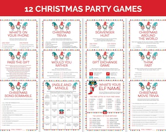 Weihnachtsspiele im Bundle, druckbare Weihnachtsspiele für Familien, Feiertagsspiele für Erwachsene und Kinder, Weihnachtsspiele für Schule oder Büro.