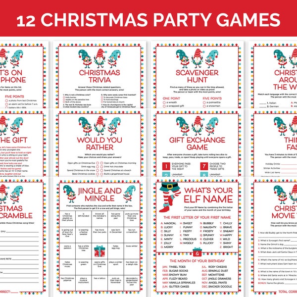 Christmas Games Bundle, Printable Christmas Games for Families, Holiday Party Games for Adults and Kids, Christmas School or Office Games.