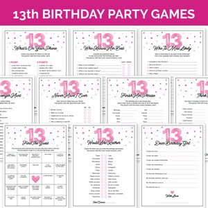 Jeux pour fêter son 13e anniversaire, lot de jeux imprimables pour son treizième anniversaire avec des jeux-questionnaires pour anniversaire de fille, des activités de fête pour adolescentes et préados