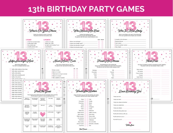 13th Birthday Party Games, Printable Thirteenth Birthday Game Bundle with Birthday Girl Trivia Games, Teen and Tween Girl Party Activities