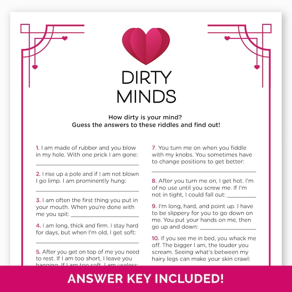 Galentine's Dirty Minds, Printable Game for a Galentine's Day Party, Galentine's Game for Adults, Dirty Minds Game for a Valentine's Party.