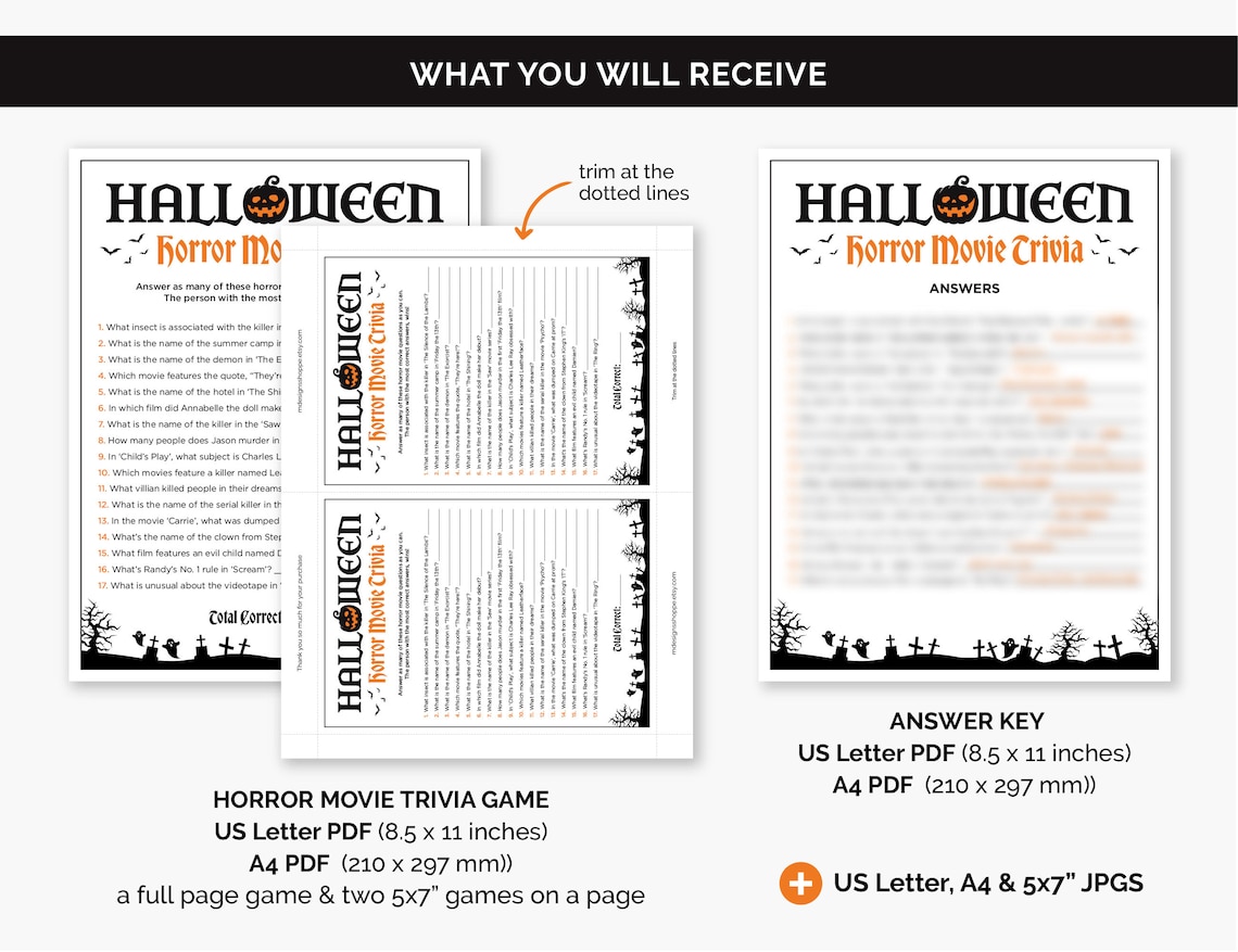 Slasher Trivia Halloween Horror Movie Trivia Game, Printable Spooky Quiz With Answers ...