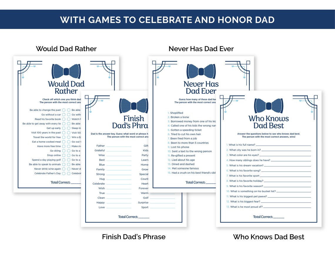 Father's Day Games for Adults, Printable Games Bundle for a Father's