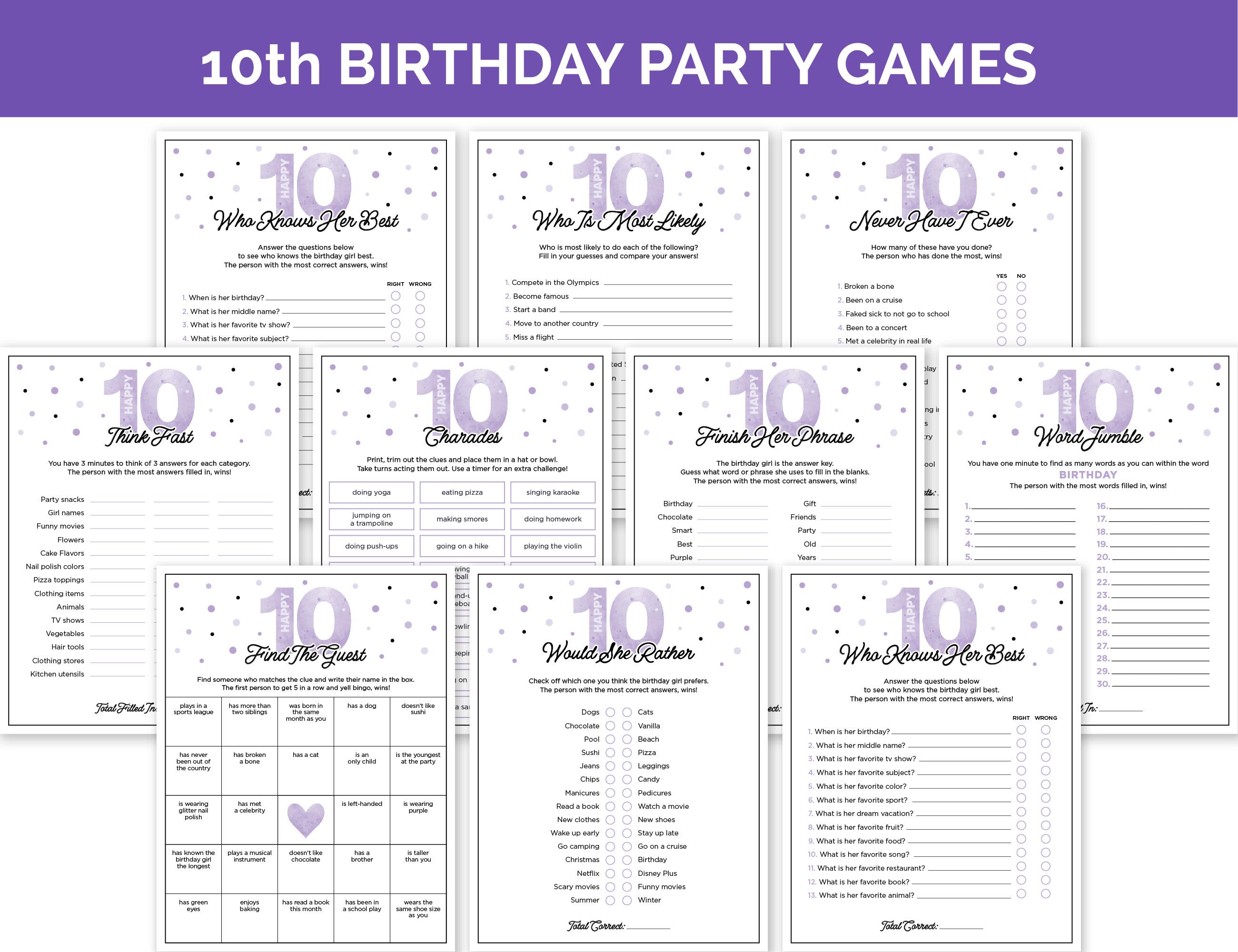 "Who Knows The Birthday Best" Party Game - Purple Bow Themed Card Set For Sleepovers & Parties (20 Cards)