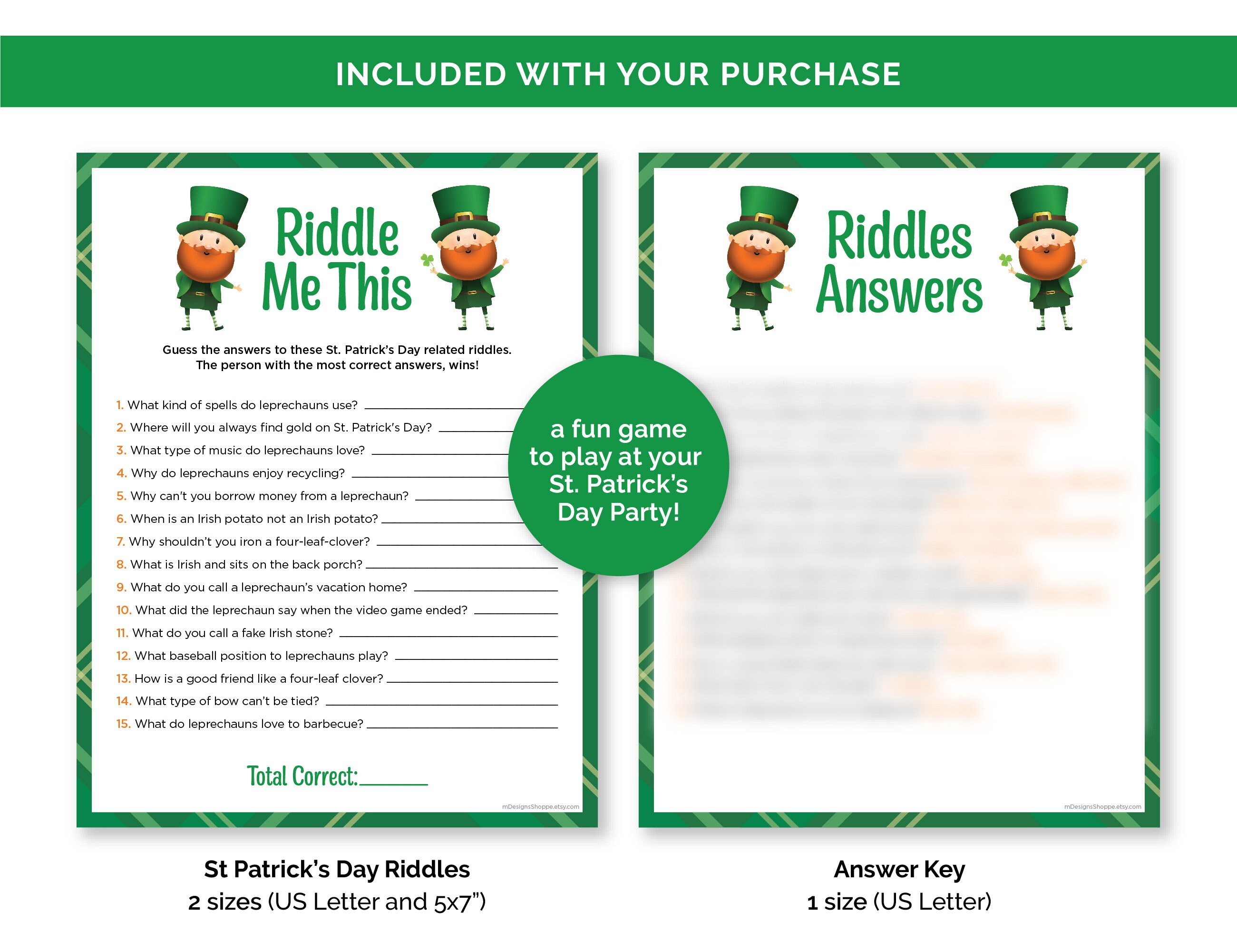 St. Patrick's Day Riddles, Printable Riddle Me This Game for a St ...