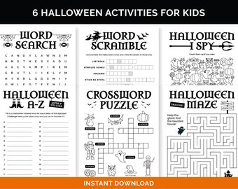 Halloween Activities Bundle for Kids, Printable Halloween Activity Book with Word Games & Coloring, Halloween Party Games for the Classroom.