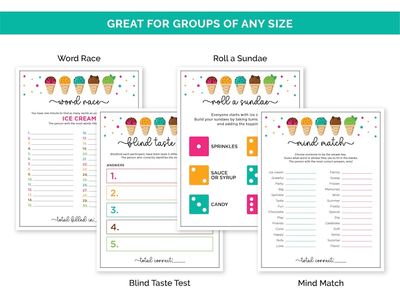 Ice Cream Party Games, Printable Games Bundle for an Ice Cream Social ...