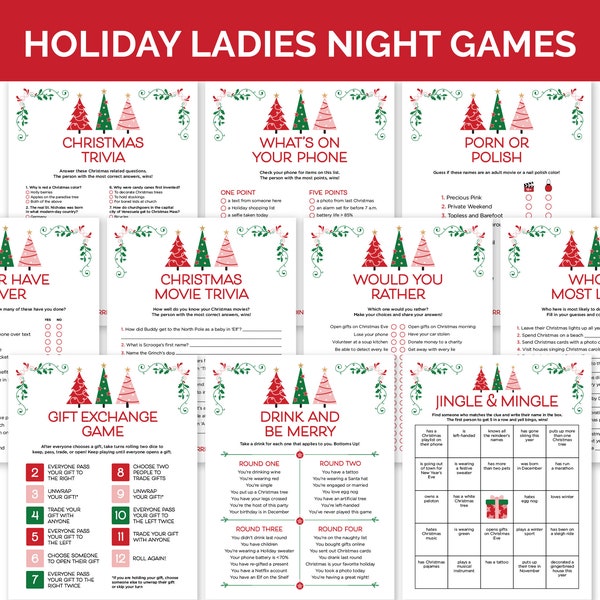 Holiday Ladies Night Games, Printable Games Bundle for a Christmas Girls Night In, Friendsmas Party Games, Christmas Group Games for Adults