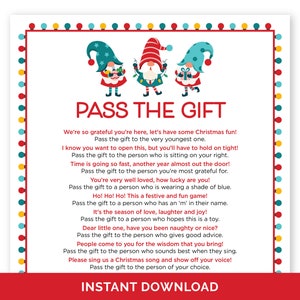 Christmas Pass The Gift Game, Printable Pass The Present Holiday Party Game for Adults & Kids, Fun Christmas Group Activity for Families.