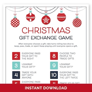 Christmas Gift Exchange Dice Game, Printable Holiday White Elephant Game, Christmas Gift Swap Game for Groups, Christmas Gift Exchange Rules