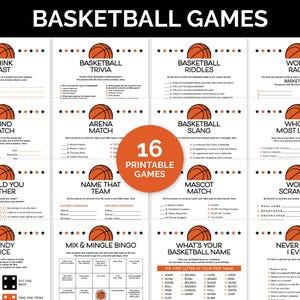 Jeux de basket-ball, lot de jeux à imprimer pour une fête d'équipe de basket-ball, jeux de basket-ball de voyage, jeux d'anniversaire de basket-ball.