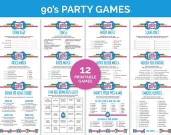 90s Party Games, Printable Game Bundle for a 90s Theme Party, Games for a Back to the 90s Birthday Party or Office Party, 1990s Trivia Games