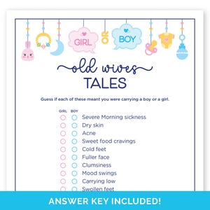 Old Wives Tales Game, Fun Game for a Gender Reveal Party, Boy or Girl Guessing Game, He or She Gender Prediction Game, Gender Reveal Game.