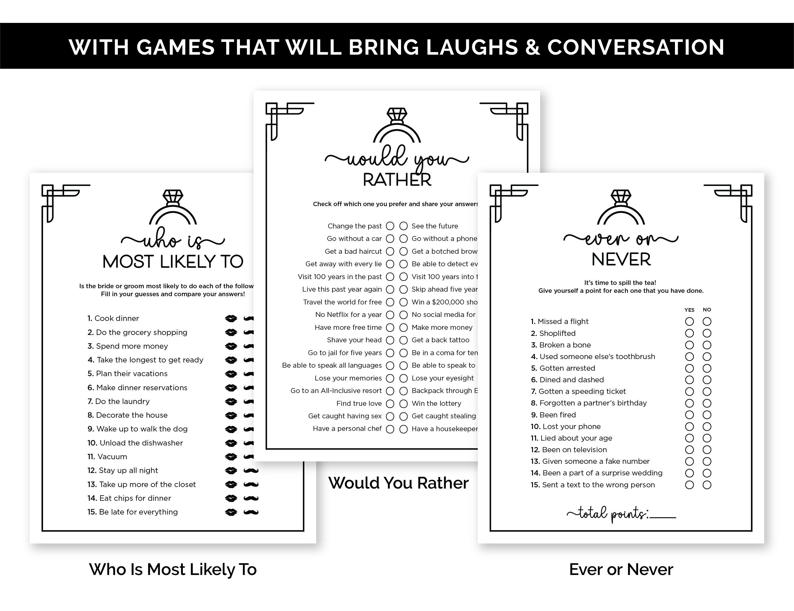 Wedding Rehearsal Games, Printable Games Bundle for a Rehearsal Dinner ...