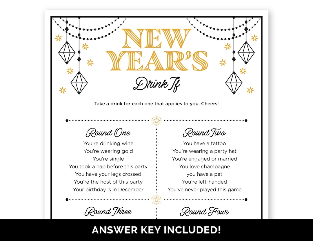 New Year's Drink If Game, Printable Drinking Game for a New Year's Eve ...