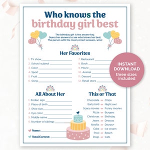 Boho Who Knows The Birthday Girl Best, Printable Birthday Girl Trivia Game, How Well Do You Know The Birthday Girl, Fun Party Game for Girls