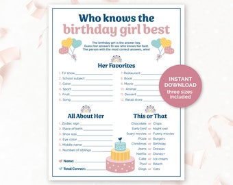 Boho Who Knows The Birthday Girl Best, Printable Birthday Girl Trivia Game, How Well Do You Know The Birthday Girl, Fun Party Game for Girls