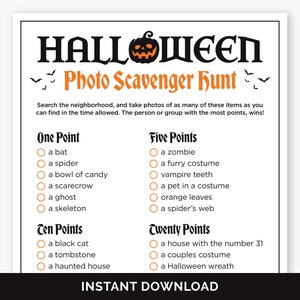 Halloween Photo Scavenger Hunt, Printable Halloween Party Game for Teens, Outdoor Scavenger Hunt for Adults, Fun Halloween Night Activity