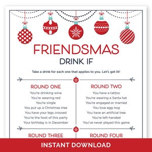 Friendsmas Drink If, Printable Drinking Game for a Holiday Party with Friends, Christmas Bar Crawl Game for Adults, Friendsmas Drinking Game