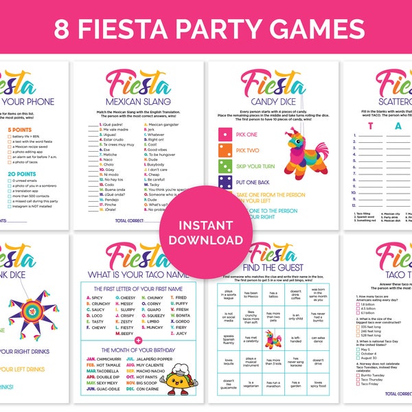 Fiesta Games Bundle, Printable Mexican Party Games for a Fiesta Birthday, or Taco Party, Fiesta Office Party Games, Fiesta Theme Group Games