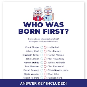 Senior Who Was Born First, Memory Game for Senior Citizens, Brain Games for the Elderly, Retirement Home Game, Seniors Center Trivia Game.
