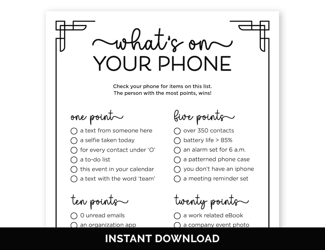 Office Whats on Your Phone, Printable Phone Scavenger Hunt for an ...