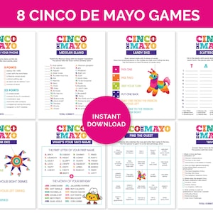 Cinco De Mayo Games, Printable Game Bundle for a Cinco de Mayo Party, Mexican Fiesta, Classroom and Office Parties, for Adults, Teens & Kids