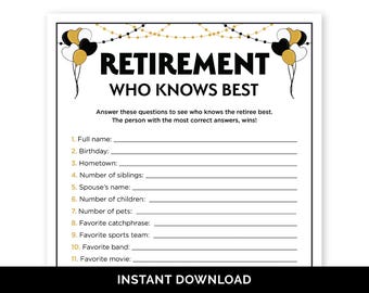 Who Knows The Retiree Best, Retiree Trivia Game for a Retirement Party, How Well Do You Know The Retiree, Fun Retirement Dinner Party Game.