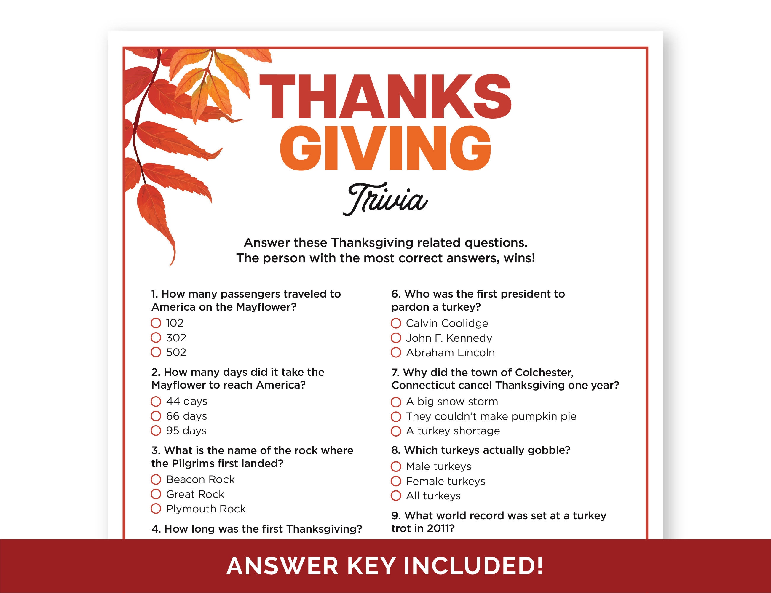 thanksgiving trivia game, printable quiz with answers for a family