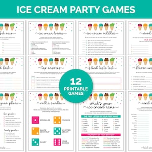 Ice Cream Party Games, Printable Games Bundle for an Ice Cream Social, Summer Ice Cream Birthday Games, Pool Party Games for Kids & Adults.