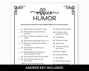 Office Humor Game, Printable Riddles for a Work Party, Workplace Jokes for an Office Party, Office Riddle Me This for a Team Building Event