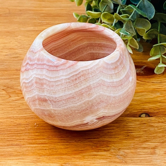 Beige/Light Pink Onyx Marble Candle Holder | Translucent Natural Stone Tealight Holder