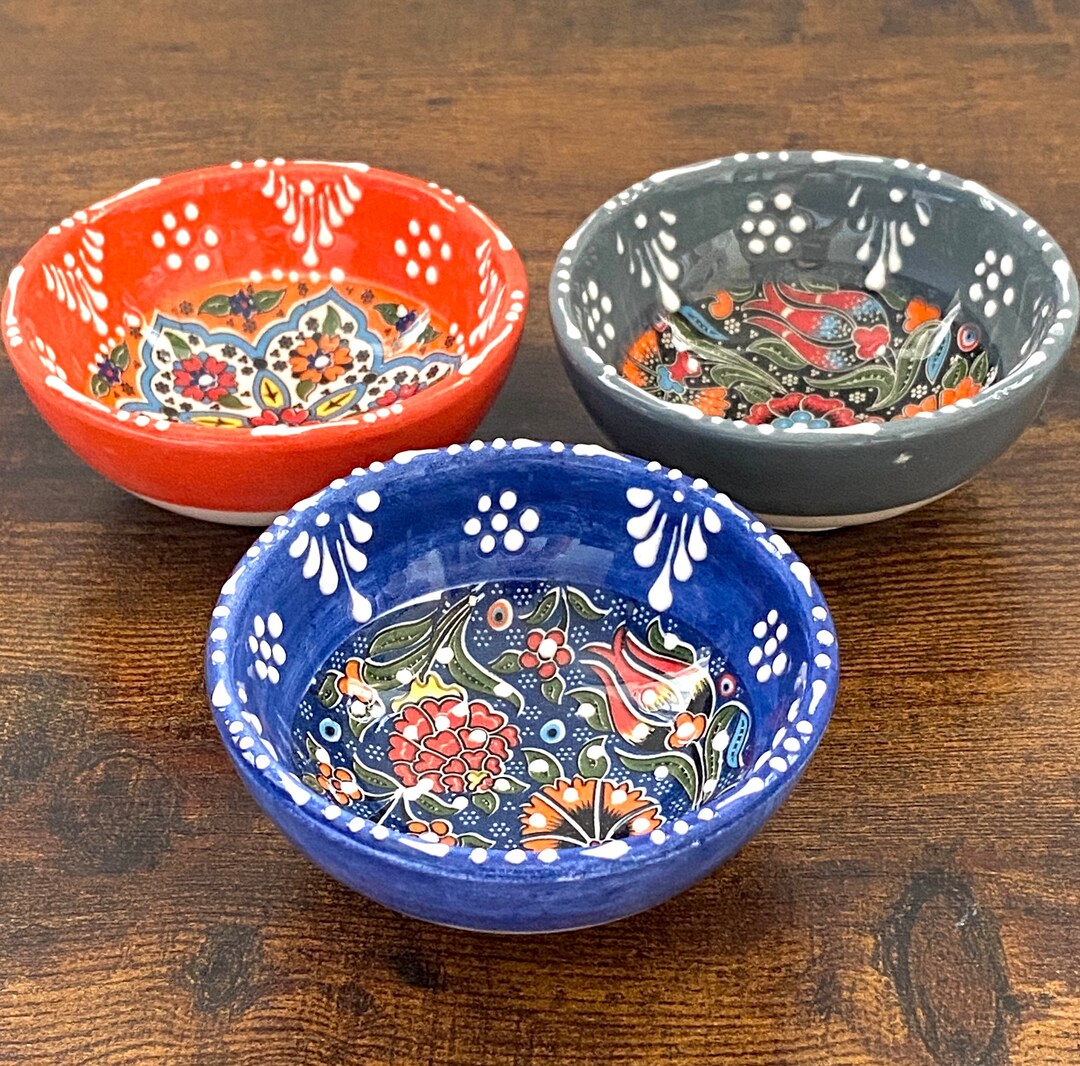 3x Handmade Small Decorative Ceramic Bowls 8cm Colourful Etsy