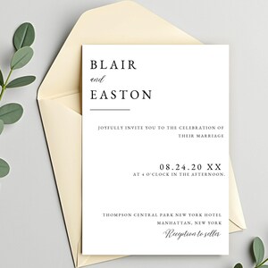 Minimalistische huwelijksuitnodigingbundel QR-code, minimale uitnodigingssjabloonset, moderne uitnodigingssuite, elegante online RSVP, detailkaart