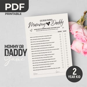 Gioco "Indovina chi è mamma o papà", Gioco divertente per baby shower, Chi l'ha detto? Stampabile, Gioco minimalista per baby shower, Versione digitale per bambini piccoli, PDF A4