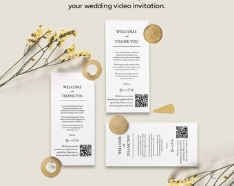Bedankkaart bruiloft met QR-code, bewerkbare canva-welkomst- en bedankkaart, afdrukbaar couvert receptie