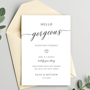 Wedding Bathroom Sign Template, Wedding Hello Gorgeous and Handsome Basket Sign, Modern Bathroom Wedding Sign, Editable Digital Download