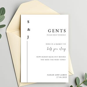 Modern Wedding Bathroom Sign Template, Wedding Ladies Gents Basket Sign, Monogram Bathroom Wedding Sign, Minimalist Editable Download