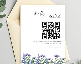 Summer Wildflower Wedding Invitation Set, Editable Floral Canva Invite Suite with QR Code RSVP, Whimsical Field Flower Design