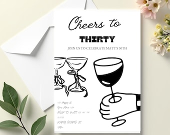 30. Geburtstag Einladung Vorlage | Prost auf Dreißig Party einladen | Bearbeitbare Meilenstein-Geburtstagseinladung | Sofortiger digitaler Download