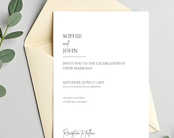 Minimalist Wedding Invite Suite, Modern Invitation Set, Canva Editable Template, QR Code RSVP & Details Card, Instant Download